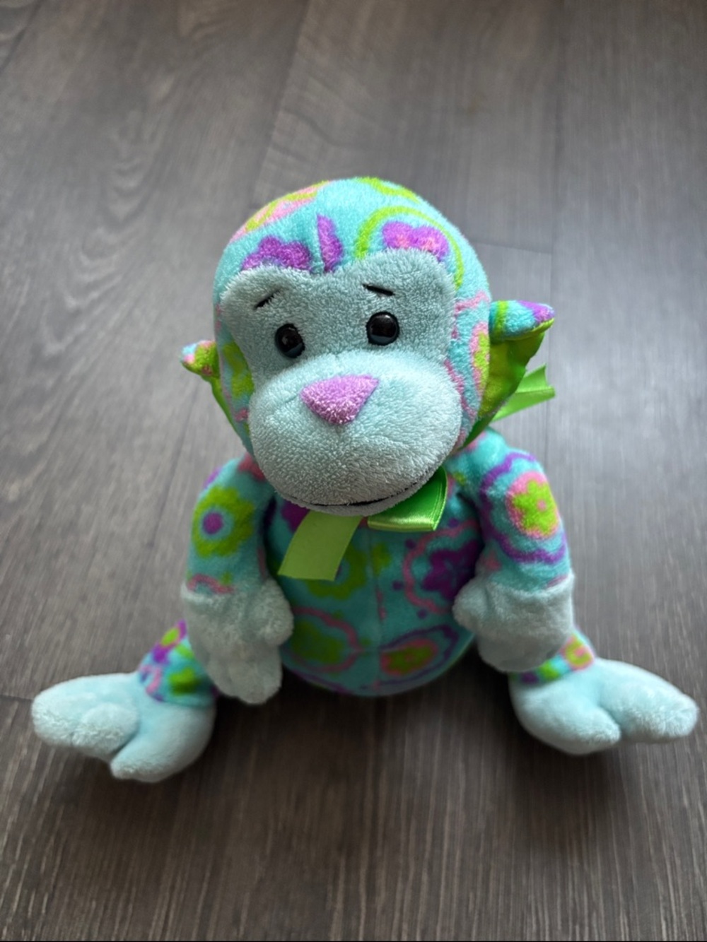 GANZ Floral Cutie Monkey with Green Ribbon
